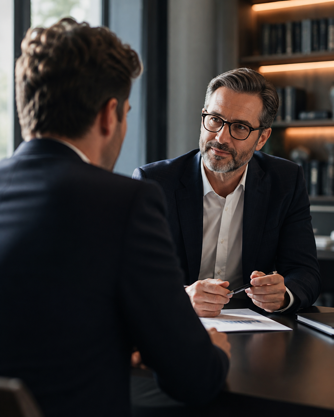 Business advisor in confidential conversation